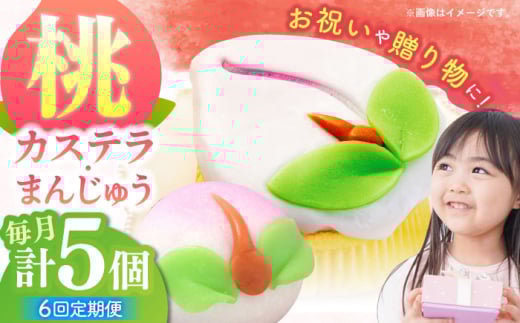 【6回定期便】【長崎縁起菓子】桃カステラ2個・桃まんじゅう3個 詰合せ（小）/ カステラ まんじゅう 桃の節句 ひな祭り / 諫早市 / 株式会社梅月堂 [AHBN026]