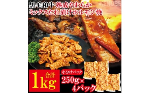 黒毛和牛熟成やわらかミックスたれ漬けホルモン焼 直営焼肉店の味1kg[250g×4P] 牛肉 黒毛和牛 和牛 ホルモン ミックス 熟成 たれ漬け タレ 味付け肉 焼肉 小分け 惣菜 おかず 弁当 冷凍 【そうざい男しゃく（株式会社池延）】 【ho1491】