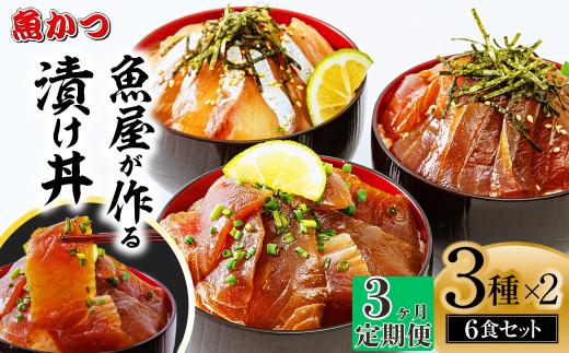 【3ヶ月 定期便】漬け丼 3種×2パック 計6食セット | 漬け丼 定期便 海鮮 惣菜 冷凍 真空パック 小分け 海鮮丼 海鮮セット 詰め合わせ 旬の鮮魚 ハマチ カンパチ カツオ 鯖 サバ ヒラマサ 平政 マグロ アジ ヒラメ 鯛 漬け づけ丼 お茶漬け ごはん 山口県 宇部市
