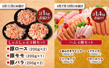 【10回定期便】ナルちゃんファーム 豚肉食べ比べコース 総量11.2kg（豚肉しゃぶしゃぶ・スライス・焼肉・とんかつ・ハムセット）/ 豚肉 ロースハム ハム はむ ウインナー ういんなー ソーセージ 