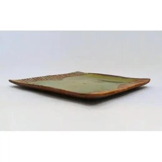 釉彩角皿 ライン模様 和食器 お皿 陶芸品《受注制作》皿 中皿 正方形 和食器 おすすめ プレート パスタ皿 サラダ皿 食器 おしゃれ モダン 陶芸 陶器 陶芸作家
