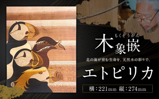 千葉県伝統工芸品 木象嵌 エトピリカ 1枚 221mm×274mm 楽堂工房 《30日以内に出荷予定(土日祝除く)》千葉県 我孫子市 楽堂象嵌 工芸品 工芸 自然木 天然の木 アート 作品 木材 インテリア