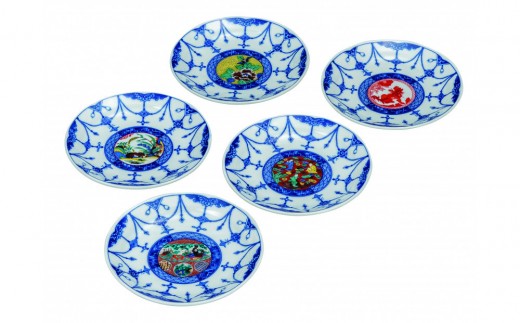 
            [№5784-0889]九谷焼　5.2号皿揃　時代絵 （5枚セット）a01
          