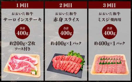 173-1285 【6ヶ月定期便】 毎月違うセットが届く！おおいた和牛 セット 合計約2.45kg 1回あたり約400g～約450g 牛肉 食べ比べ ソース付き サーロイン 赤身 ミスジ ブロック ロ