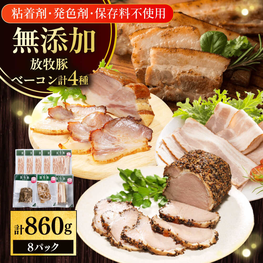 【ふるさと納税】放牧豚 ベーコン4種セット 計860g 《厚真町》【ファーマーズファクトリー株式会社】[AXBA152] ベーコン 無塩せき セット 詰め合わせ 小分け 冷凍配送 北海道