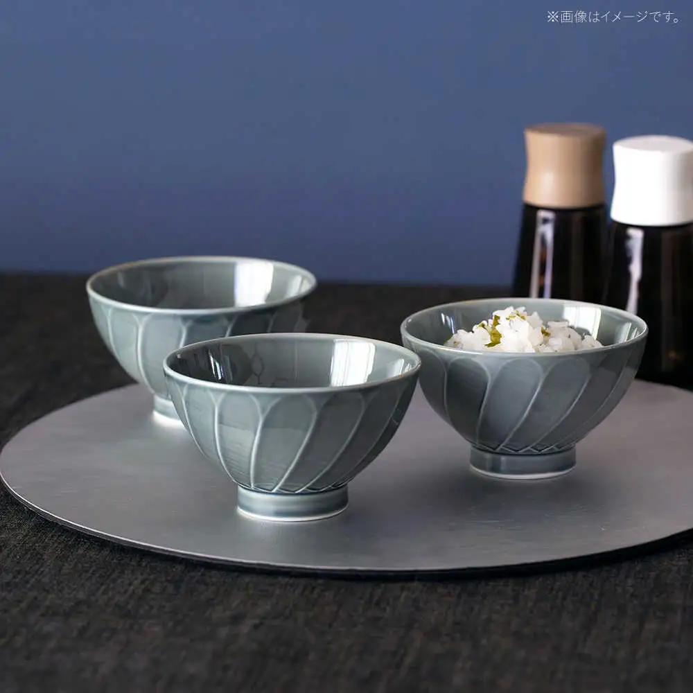 【波佐見焼】彫刻紋 藍墨 茶碗 〈草林彫〉3点セット【西海陶器】[OA522]