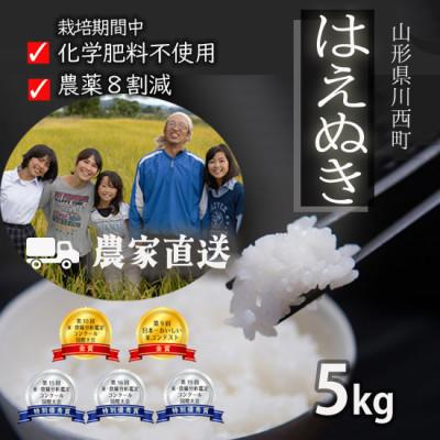 ふるさと納税 川西町 令和7年産 コンクール受賞農家直送 山形県産はえぬき5kg【浦田農園 むすび米】