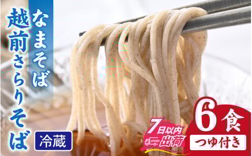 越前さらりそば（なまそば）６食　そばつゆ付き / 越前そば そば 蕎麦 ソバ 冷蔵 送料無料 [A-146002]