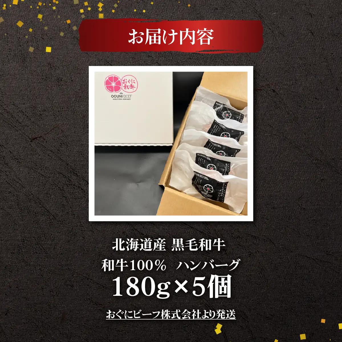 北海道産 黒毛和牛 おぐにビーフ 牧場直送  和牛100％  ハンバーグ180g×5 HOKQ006 | ハンバーグ