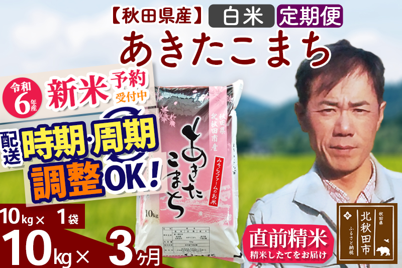 ※令和6年産 新米予約※《定期便3ヶ月》秋田県産 あきたこまち 10kg【白米】(10kg袋) 2024年産 お届け時期選べる お届け周期調整可能 隔月に調整OK お米 みそらファーム