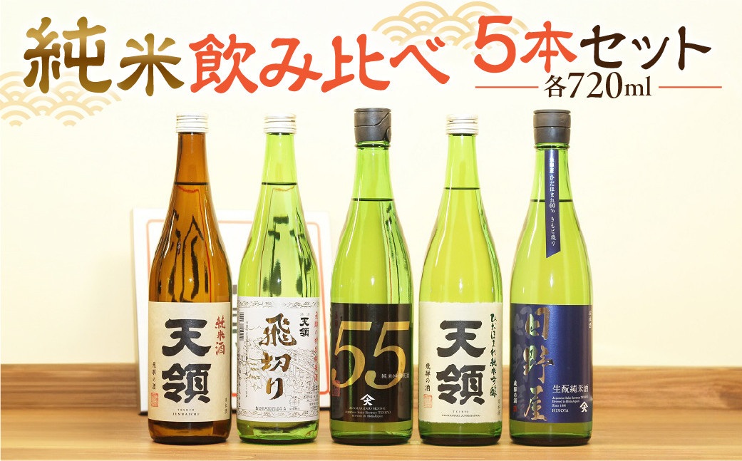 
            【天領酒造】「純米 飲みくらべ」Dセット 5本（各 720ml）純米酒 特別純米酒 純米吟醸原酒 純米吟醸 純米酒 下呂温泉 お酒 飲み比べ 酒 天領 下呂市
          