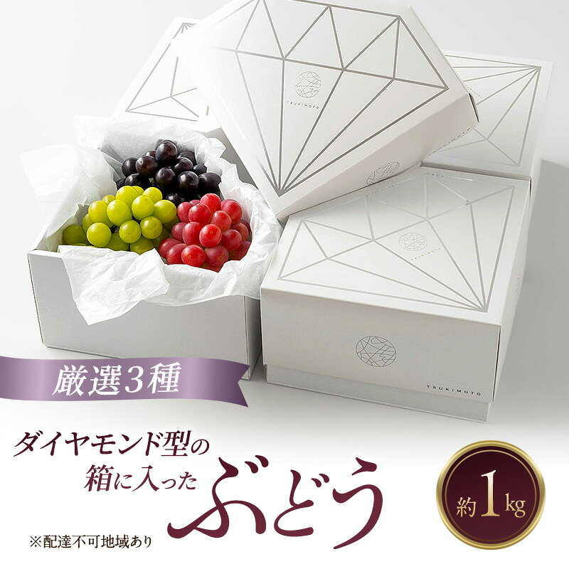【ふるさと納税】岡山県産 ダイヤモンド型の箱に入ったぶどう 厳選3種 約1kg 葡萄 ブドウ 岡山県産 オーロラブラック マイハート ニューピオーネ クイーンニーナ シャインマスカット 数量限定　お届け：2026年9月上旬～10月中旬