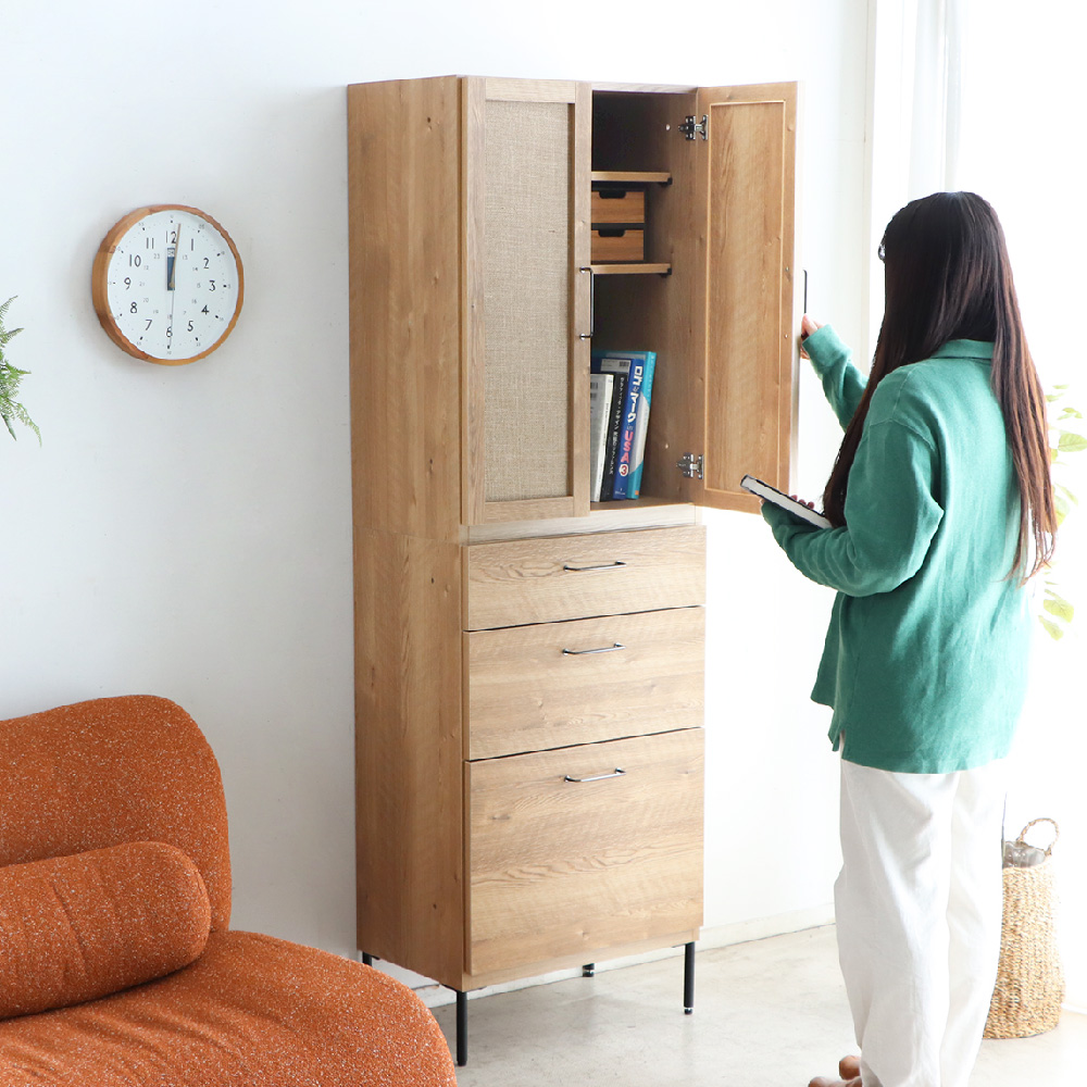 【東馬家具】TMフォカス 麻扉+60チェスト+脚【収納棚 シャビー調 木目 おしゃれ 飾り棚 完成品 脚・取っ手のみ取付】(H060625)