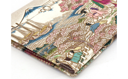 【文庫屋大関】パーソナルホルダー　浮世絵　御殿山【皮革工芸品】 ファッション 小物 シンプル パスポートケース 病院セット 型押し 大関卯三郎 牛革 