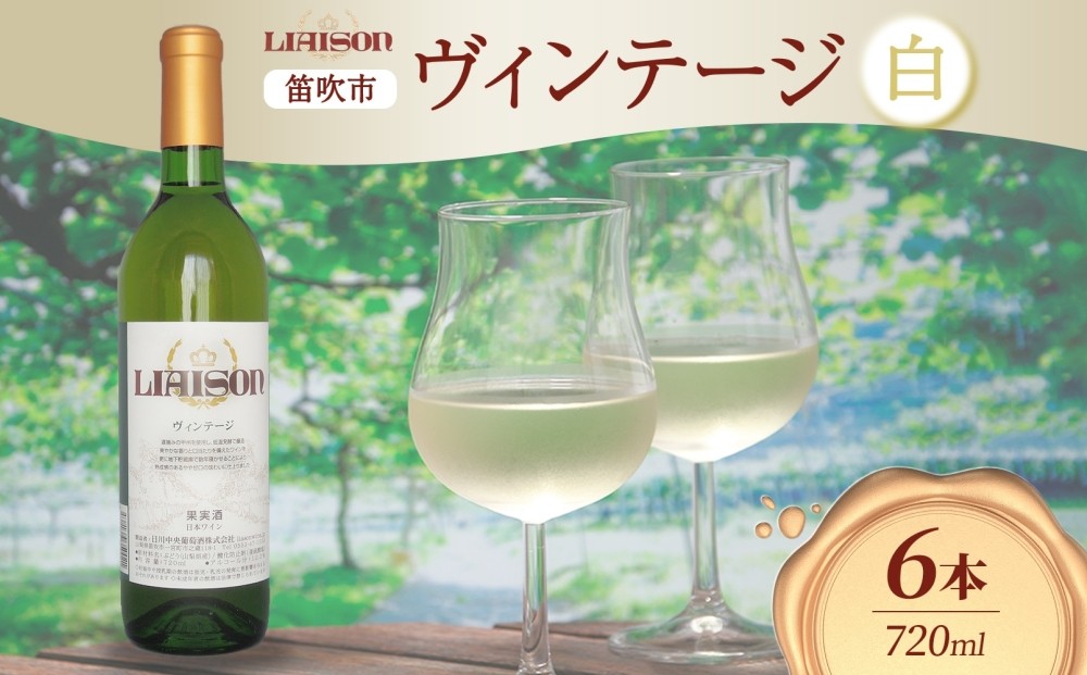 
            白ワイン Liaison リエゾン ヴィンテージ 720ml×6本 フルボトル やや甘口 甲州 遅摘み ワイン 白 お酒 送料無料 山梨 日川中央葡萄酒 山梨県 笛吹市 177-7-23
          