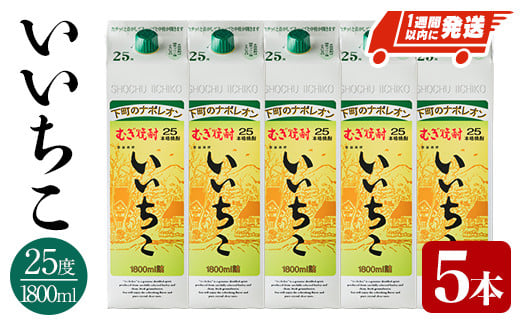 ＜数量限定＞ いいちこ 25度 パック(計9L・1.8L×5本)酒 お酒 むぎ焼酎 1800ml 麦焼酎 常温 いいちこ 三和酒類 紙パック【107303601】【時枝酒店】