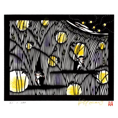 ふるさと納税 長野市 きりえ版画 野の花ぽえむシリーズ ほたる