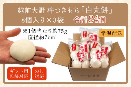 越前大野 杵つきもち「白丸餅」計24個～大野のお米と名水でつきあげた手造りのお餅～【※12月15日までの入金確認分は年内配送】保存料香料 不使用