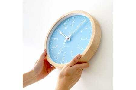 KATOMOKU Muku clock km-141　木製掛け時計（ライトブルー）