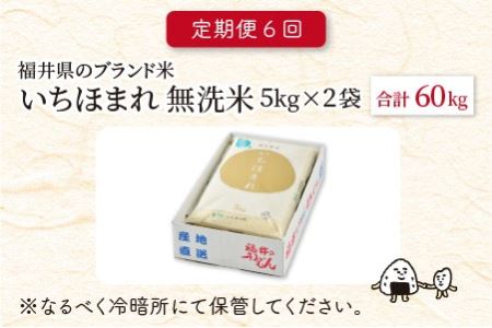 【令和5年産】 定期便 ≪6ヶ月連続お届け≫ 福井県のブランド米 いちほまれ 無洗米 10kg × 6回 計60kg 【 無洗米 人気 品種 ブランド米 特A 】 [K-6155]