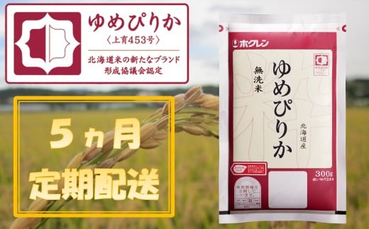 （無洗米３００ｇ）【５ヶ月定期配送】ホクレンゆめぴりか