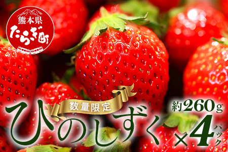 熊本県産いちご ひのしずく 約260g×4パック産地直送 国産 新鮮 フレッシュ 果物 苺 103-0006