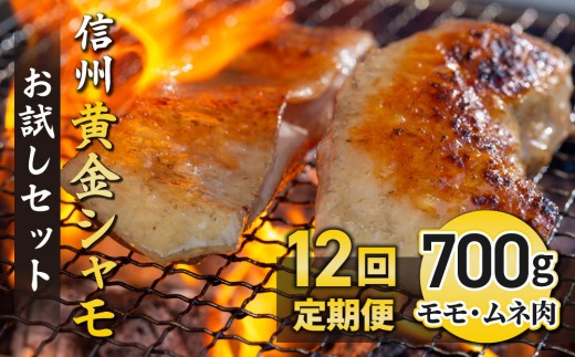 【12回定期便 】信州黄金シャモお試しセット（モモ肉、ムネ肉）約700g｜グランドチャンピオン地鶏 軍鶏 鶏肉 冷凍