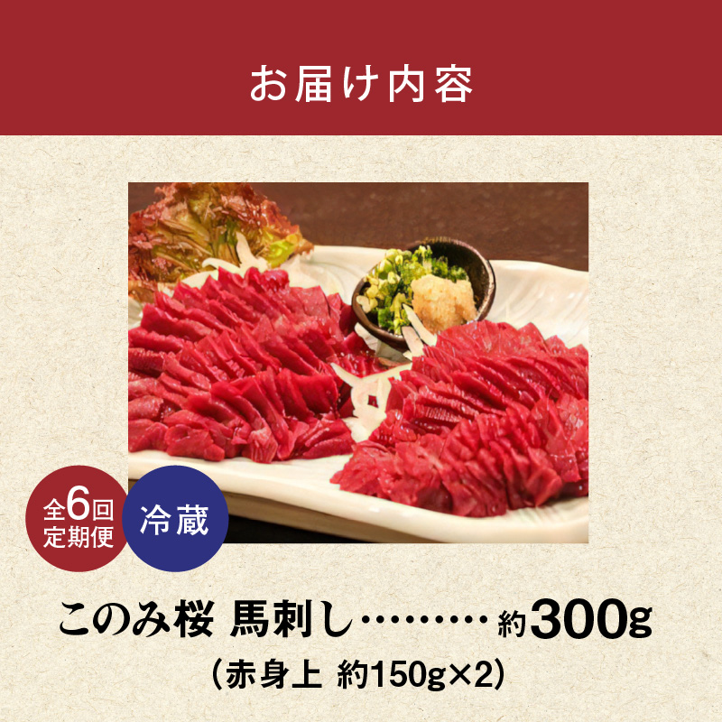 このみ桜　馬刺し　赤身上　6回定期便_馬刺し 赤身上 約300g 定期便 6回 このみ桜 馬肉 馬 赤身 あっさり ほのかな甘み しっかりとした旨味 クセがない 上質 柔らかい 刺身 お肉 生肉 ヘル
