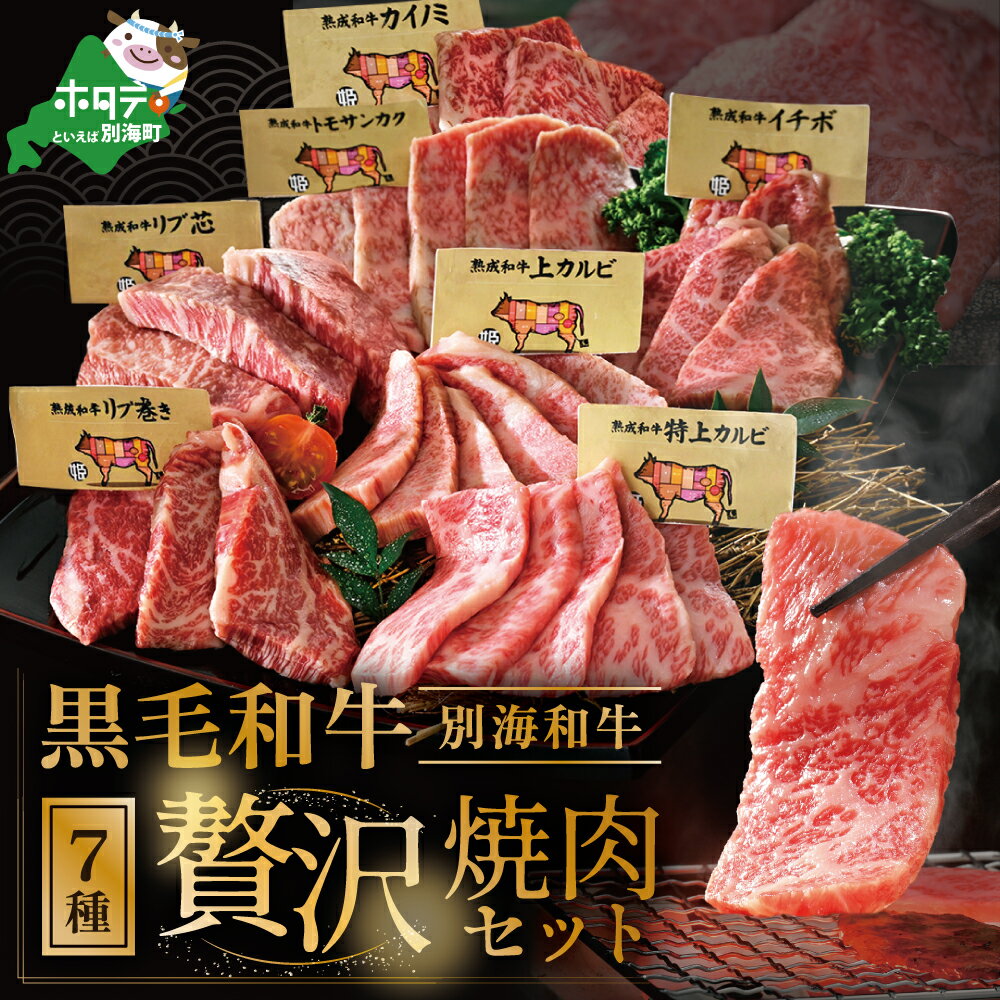 【ふるさと納税】高評価★4.66 北海道 黒毛和牛 別海和牛 焼肉 豪華7種盛り合わせ 総量700g（カルビ 2種＋ロース 2種+赤身 3種）（ ふるさと納税 牛肉 ふるさと 焼き肉 肉 和牛 国産牛 食べ比べ バーベキュー 人気 焼肉セット 牛 ギフト 贈答用 北海道 別海町 ）