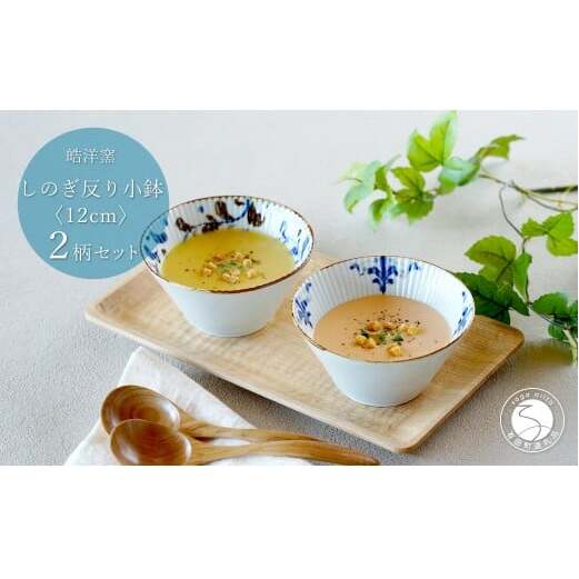 有田焼 スタイリッシュ しのぎ 12cm 反り小鉢 2個 セット【皓洋窯】食器 手描き ペア うつわ スープ サラダ A22-101
