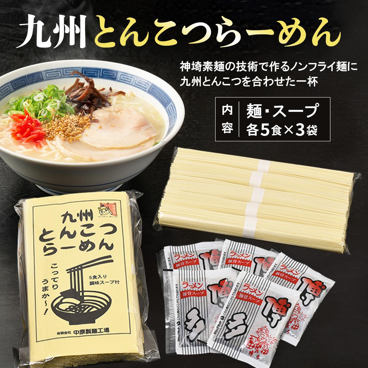 九州とんこつらーめん 5食入り×3袋・はがくれラーメン「金龍」 2食×2袋 詰め合わせセット【即席ラーメン ノンフライ ストレート麺 とんこつスープ 鶏ベース まろやかなコク 保存食】(H045105)