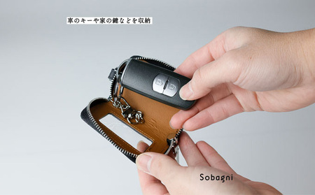 エシカルレザーSobagni スマート キーケース シングル 雑貨 小物 シンプル スッキリ 水や汚れに強い 傷に強い お手入れ不要 高耐久 丈夫 長持ち  レッド