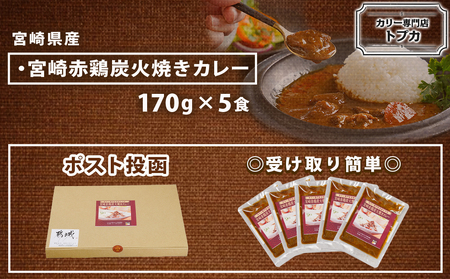 トプカ☆宮崎赤鶏炭火焼きカレー5食セット※ポスト投函_LD-J902_(都城市) カレー専門店 手づくり 鶏 炭火焼き レトルト ポスト投函