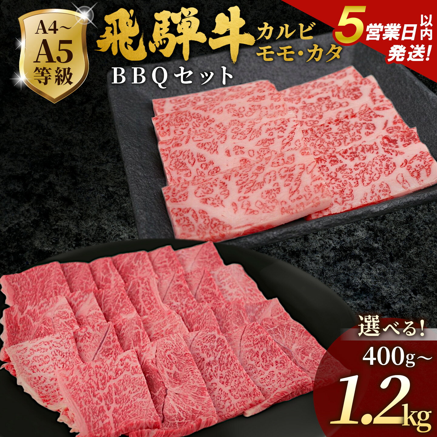 【ふるさと納税】【発送時期が選べる】飛騨牛 A4~A5等級 飛騨牛 BBQセット 計400g 計800g 計1.2kg (カルビ+もも・カタ焼肉用) 岐阜県産 A4 A5 焼肉 詰め合わせ 黒毛和牛 カルビ もも かた 赤身 牛肉 牛 国産 お取り寄せ 自宅用 和牛 大容量 小分け 最短発送 肉のひぐち