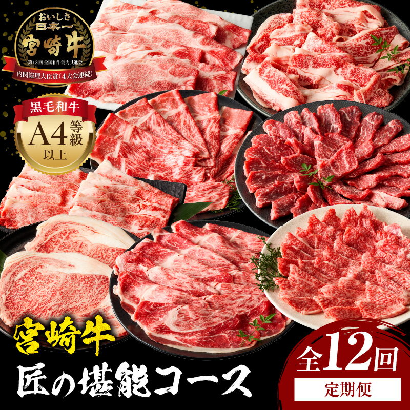 【ふるさと納税】【定期便全12回】宮崎牛 匠の堪能コース 肉 牛肉 お肉 宮崎牛 定期便 セット 詰め合わせ 牛肉セット 食べ比べ 切り落とし 赤身 しゃぶしゃぶ ロース カルビ 焼肉 ステーキ スライス 国産 国産牛 黒毛和牛 和牛 4等級以上 ブランド 宮崎県 宮崎市 送料無料