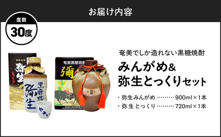 奄美 でしか造れない 黒糖焼酎 みんがめ 30度 900ml ＆ 弥生とっくり 30度 720ml 2本入セット A185-031 焼酎 酒 お酒 アルコール 黒糖 本格焼酎 弥生 ロック 水割り お