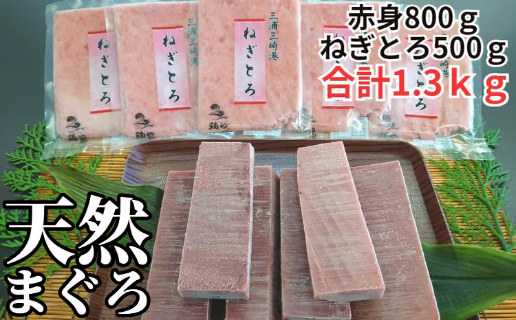 三崎の天然まぐろ赤身 800g・ねぎとろ 100g×5パック（500g）セット　M024-002
