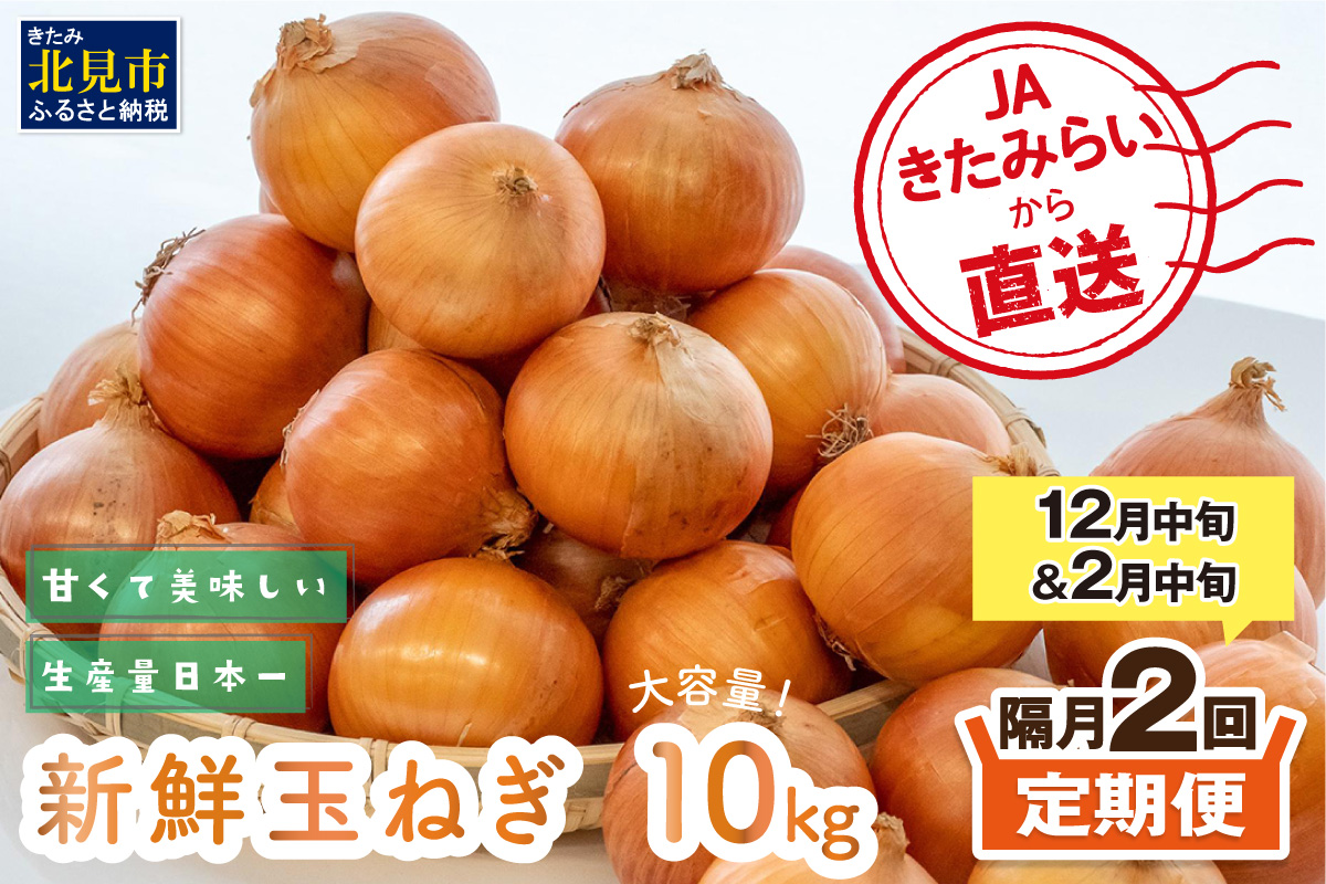 【隔月2回(12月・2月)定期便】JAきたみらいから直送する新鮮玉ねぎ 10kg L玉 ( 野菜 定期便 玉葱 たまねぎ 期間限定 )【999-0148-2026】