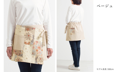 【日本製】 三河木綿 春色 和柄 カフェエプロン_ベージュ【G0537】
