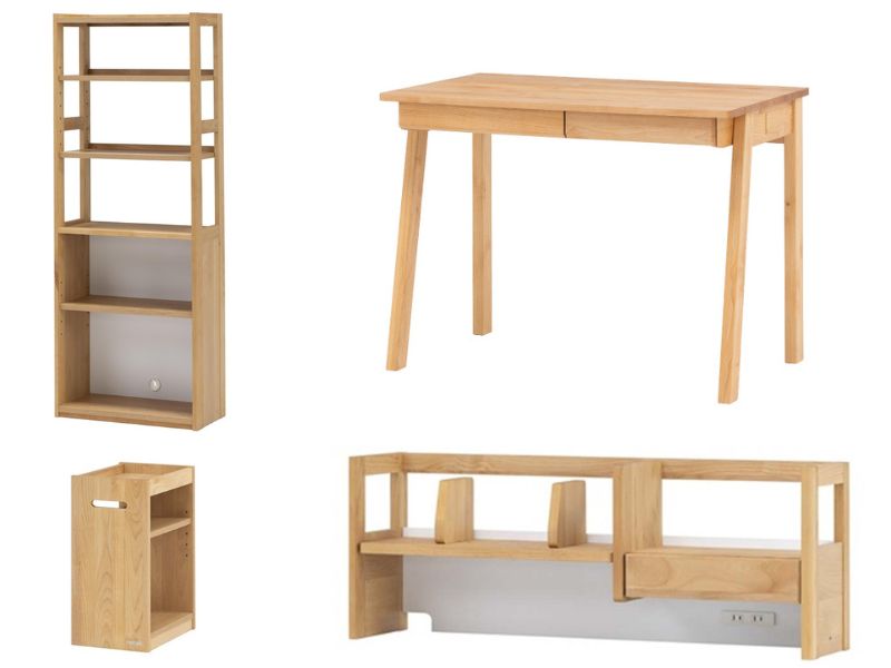 【ふるさと納税】学習デスク4点セット(フィーロ 本体・上棚・ワゴン・ラック)