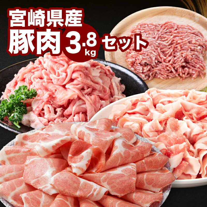 【ふるさと納税】宮崎県産豚肉3.8kgセット - 豚肉 冷凍 小分け 詰め合わせセット バラエティセット 精肉セット ロース又は肩ロースしゃぶしゃぶ用・豚肉切り落し・バラ肉切り落し・豚ひき肉 家庭料理 ストック いろいろ ジューシーな肉質 送料無料 【宮崎県木城町】