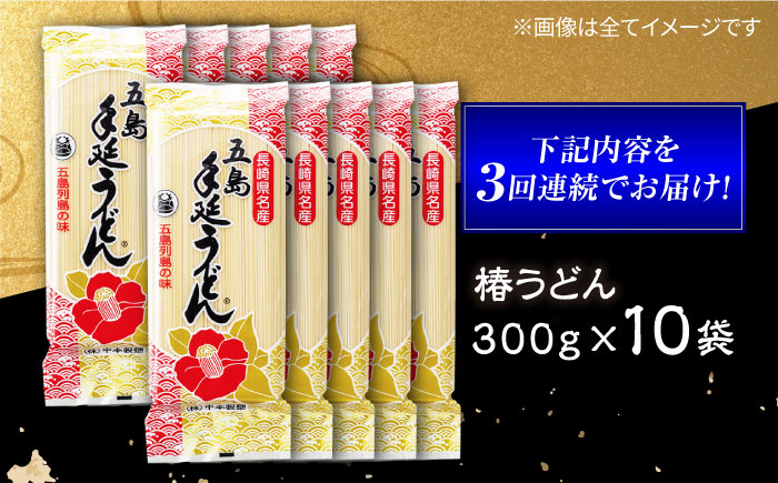 【全3回定期便】椿うどん10袋セット　保存食　椿　五島　うどん　手延べ　五島市/中本製麺 [PCR013]