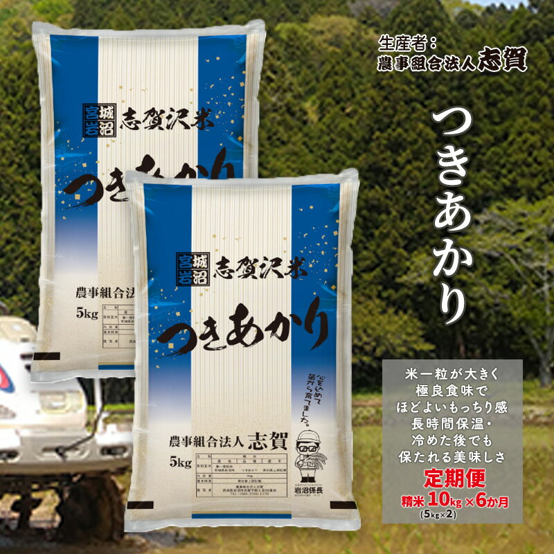 【ふるさと納税】【6ヶ月定期便】宮城県岩沼市産 志賀沢米 つきあかり 精米10kg(5kg×2） 　お届け：2025年10月中旬～2026年3月下旬