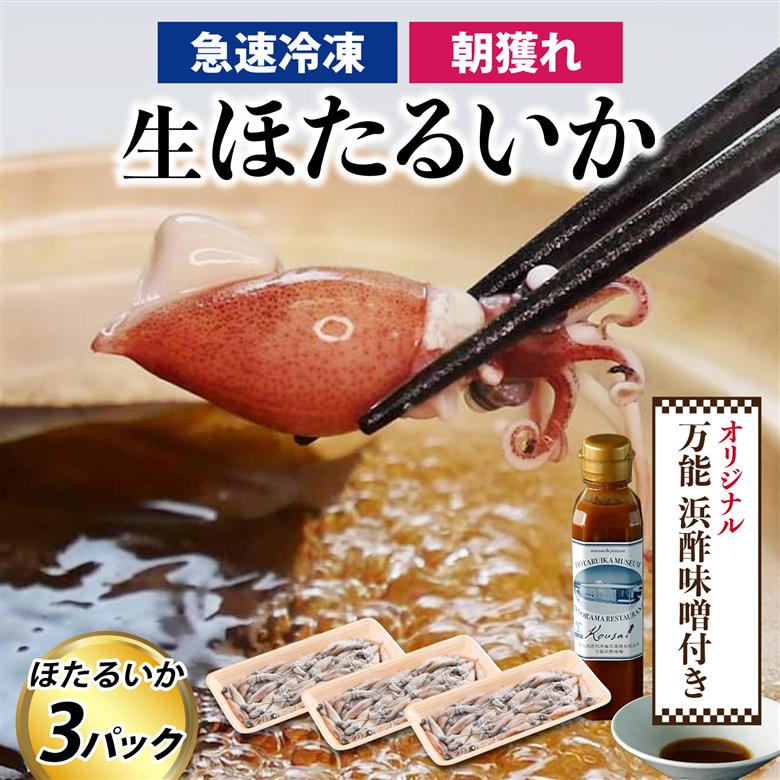 生ホタルイカ急速冷凍とオリジナル万能酢味噌付き【カネツル砂子商店】 [A-002012] 3パック 計750g + オリジナル酢味噌