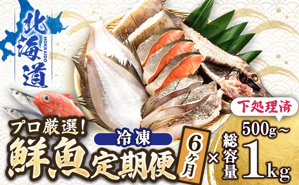 【定期便 ６ケ月連続】 お魚の目利きのプロにお任せ！北海道産（国産） 天然 鮮魚 約500g～1kg（釧路の鮮魚セット） 産地直送 冷凍 冷凍便 刺身 セット 鮮魚セット 鮮魚ボックス 定期便 魚介類 海鮮 絶品 人気 ヒロセ 北海道 釧路町 釧路超 特産品　121-1262-142-016
