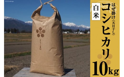 米 令和7年 栽培期間中農薬・化学肥料不使用 はぜ掛け 天日干し コシヒカリ 白米 10kg [まるごし農園 長野県 池田町 48110701]