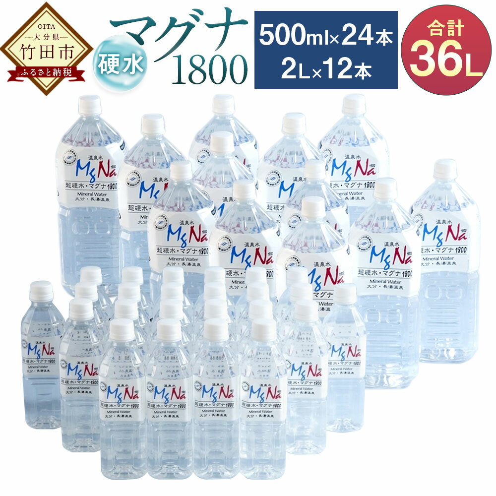 【ふるさと納税】【2個口】硬水ミネラルウォーター マグナ1800 お出かけ＆ご自宅セット ご自宅用（2L×12本）・お出かけ用（2L×12本） 計2箱 長湯温泉水 弱アルカリ お水 飲料水 大分県産 国産 九州 大分県 竹田市 送料無料