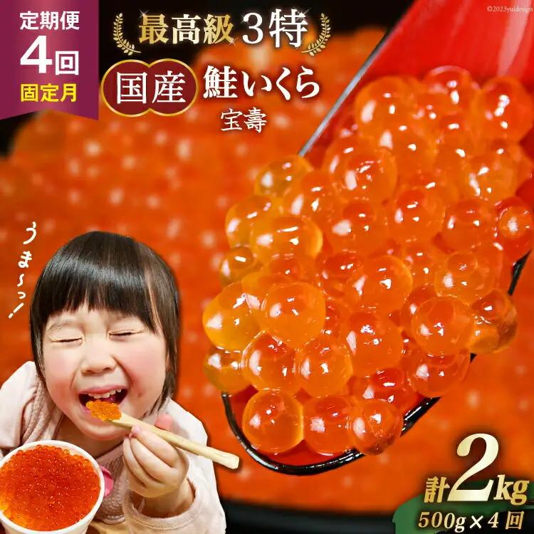 【TVで紹介！】定期便 4回 最高級3特 国産 味付 いくら 宝壽 醤油漬 500g×4回(2・5・8・11月出荷) 総計2kg / かわむら家 / 宮城県 気仙沼市 [20561833]
