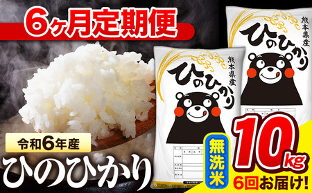 令和6年産 無洗米 【6ヶ月定期便】 ひのひかり 10kg《お申し込み月の翌月から出荷開始》 熊本県産 無洗米 精米 氷川町 ひの 送料無料 ヒノヒカリ コメ 便利 ブランド米 お米 おこめ 熊本