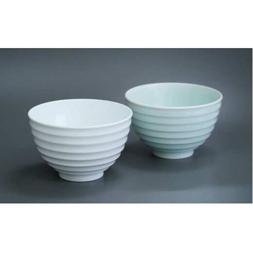 中仙窯 有田焼 白磁・青白磁麺鉢 丼 ペア (中尾純作) bf009